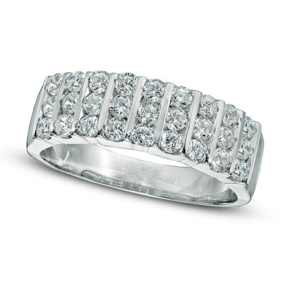 0.75 CT. T.W. Natural Diamond Triple Row Band in Solid 10K White Gold