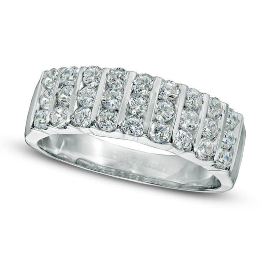 0.75 CT. T.W. Natural Diamond Triple Row Band in Solid 10K White Gold