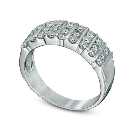 0.75 CT. T.W. Natural Diamond Triple Row Band in Solid 10K White Gold