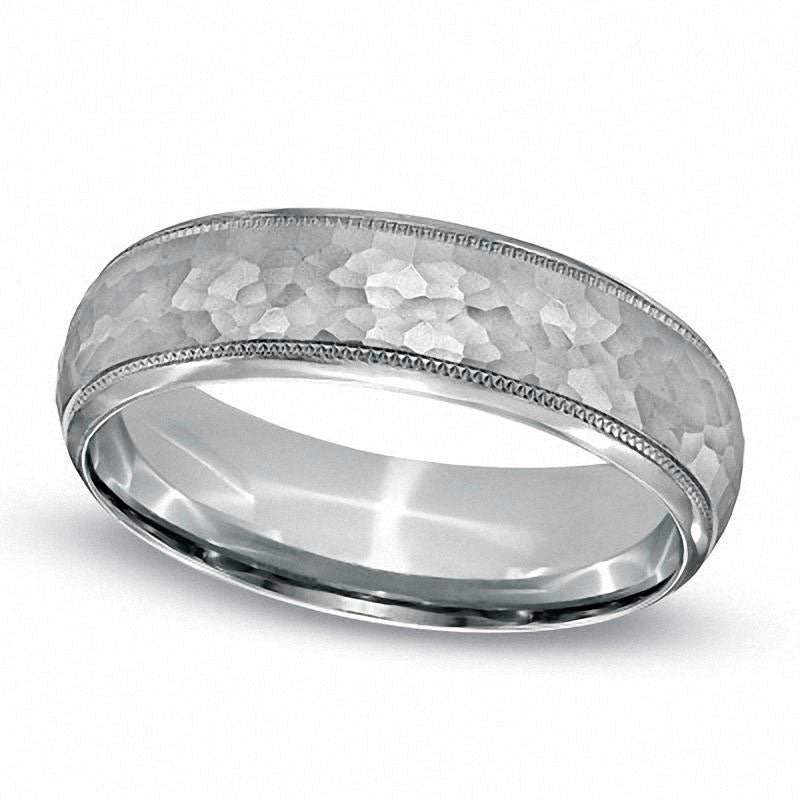 Men's 6.0mm Hammered Wedding Band in Sterling Silver