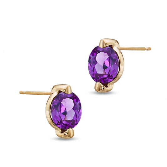 7.0mm Lab-Created Alexandrite Stud Earrings in 10K Gold