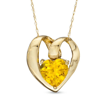 7.0mm Heart-Shaped Lab-Created Citrine Pendant in 10K Yellow Gold