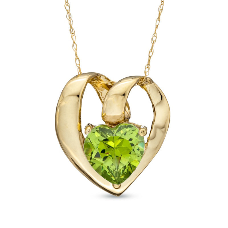 7.0mm Heart-Shaped Simulated Peridot Pendant in 10K Yellow Gold