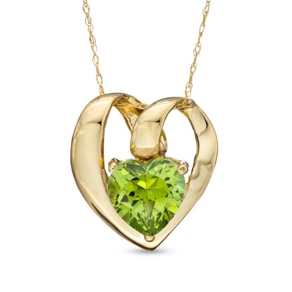 7.0mm Heart-Shaped Simulated Peridot Pendant in 10K Yellow Gold