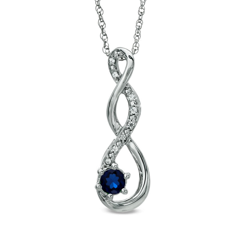 4.5mm Lab-Created Blue Sapphire and Diamond Accent Twist Pendant in Sterling Silver