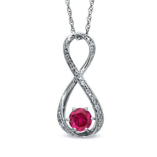 5.5mm Lab-Created Ruby and Diamond Accent Infinity Pendant in Sterling Silver