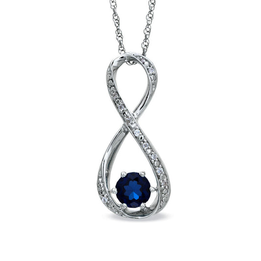 5.5mm Lab-Created Blue Sapphire and Diamond Accent Infinity Pendant in Sterling Silver