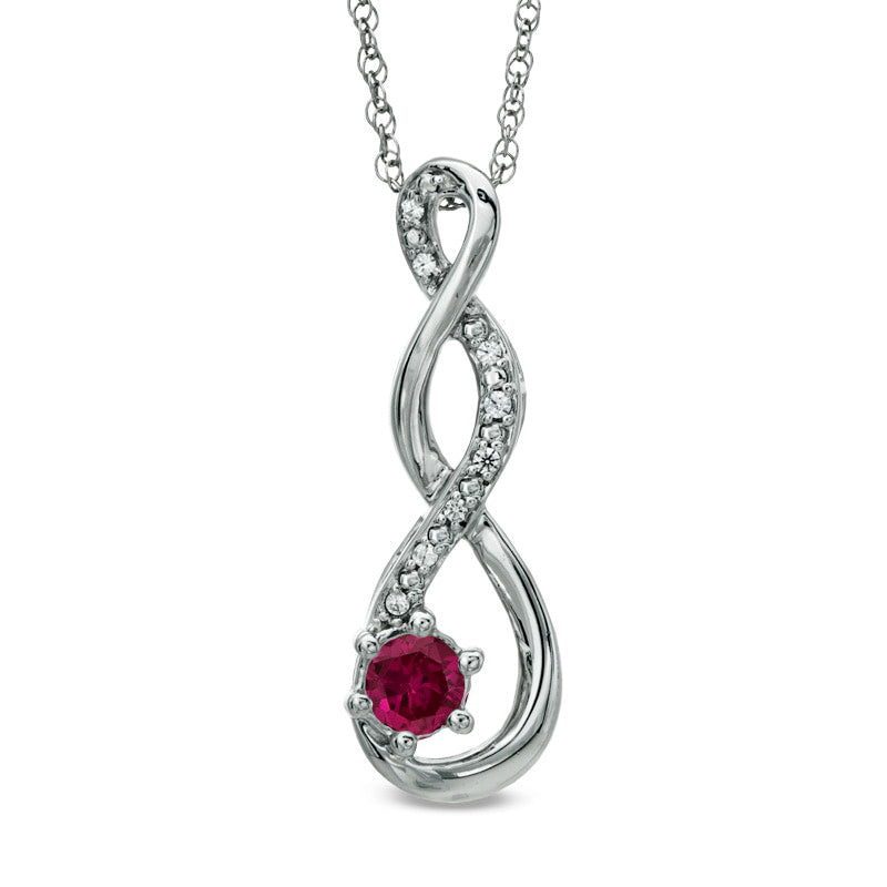 4.5mm Lab-Created Ruby and Diamond Accent Twist Pendant in Sterling Silver