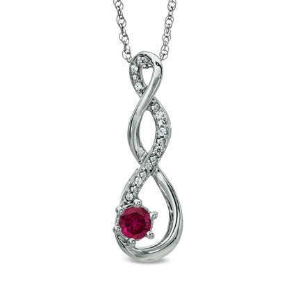 4.5mm Lab-Created Ruby and Diamond Accent Twist Pendant in Sterling Silver