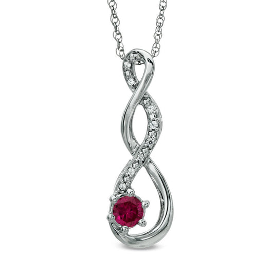 4.5mm Lab-Created Ruby and Diamond Accent Twist Pendant in Sterling Silver