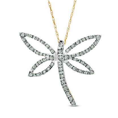 Natural Diamond FascinationÖ Dragonfly Pendant in Sterling Silver and 18K Gold Plate