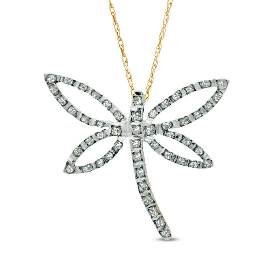 Natural Diamond FascinationÖ Dragonfly Pendant in Sterling Silver and 18K Gold Plate
