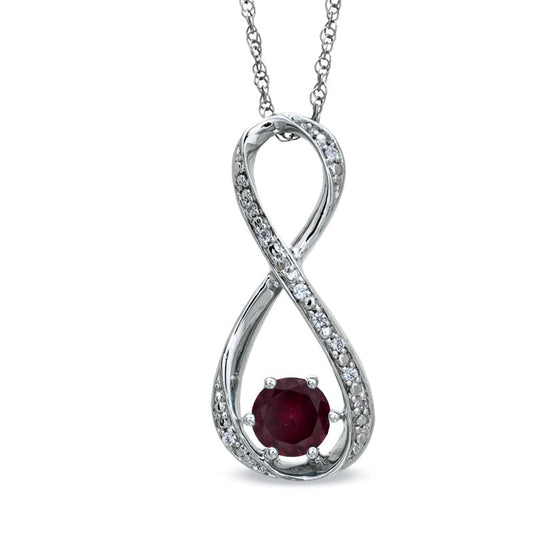 5.5mm Garnet and Natural Diamond Accent Infinity Pendant in Sterling Silver