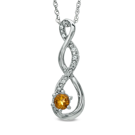 5.5mm Citrine and Natural Diamond Accent Twist Pendant in Sterling Silver