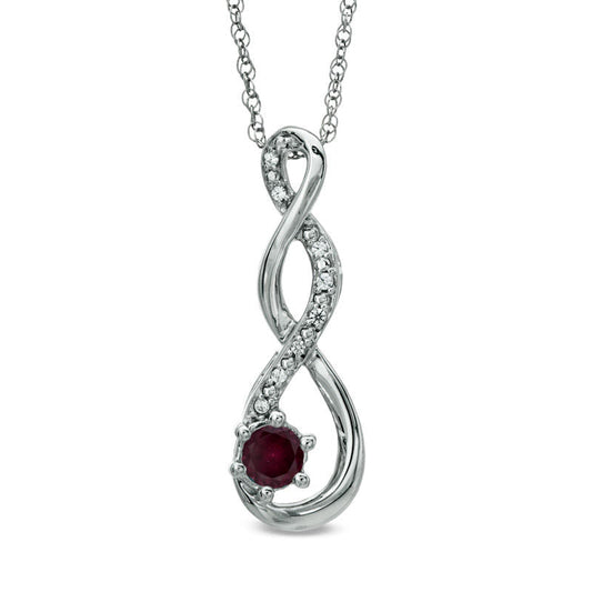 5.5mm Garnet and Natural Diamond Accent Twist Pendant in Sterling Silver
