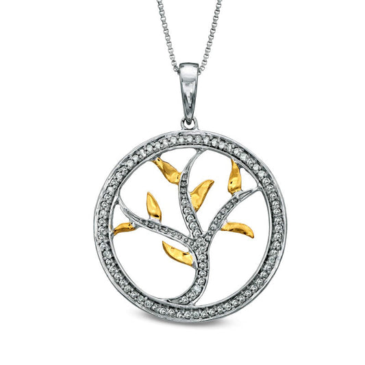 0.2 CT. T.W. Natural Diamond Tree of Life Pendant in Sterling Silver and 14K Gold Plate