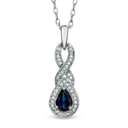Pear-Shaped Lab-Created Blue Sapphire and 0.1 CT. T.W. Diamond Cascading Pendant in Sterling Silver