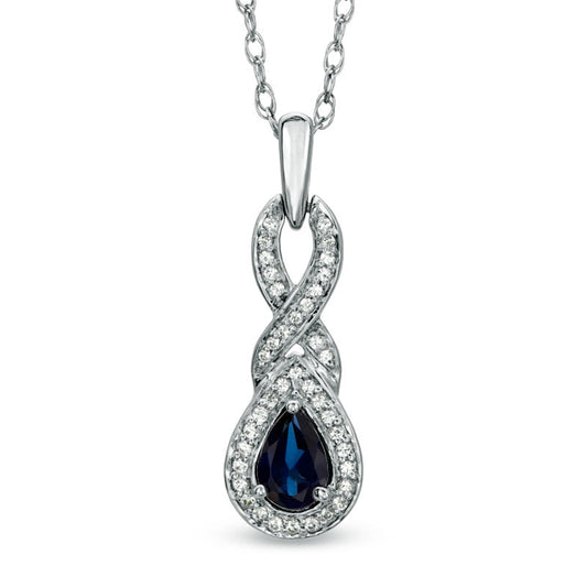 Pear-Shaped Lab-Created Blue Sapphire and 0.1 CT. T.W. Diamond Cascading Pendant in Sterling Silver