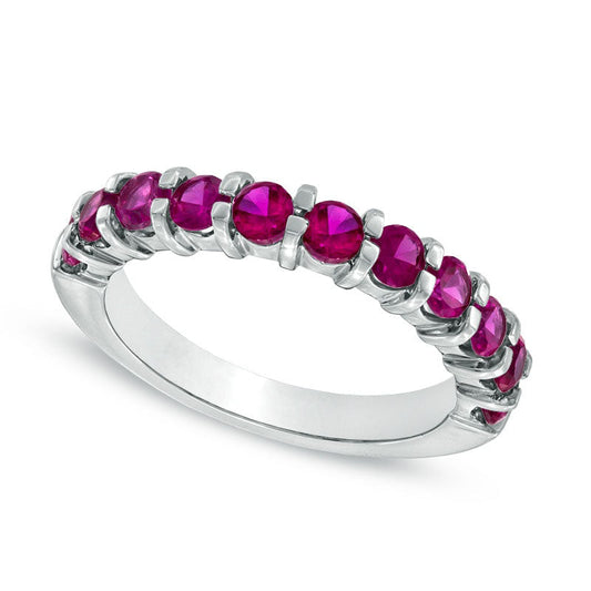 Lab-Created Pink Sapphire Anniversary Band in Sterling Silver