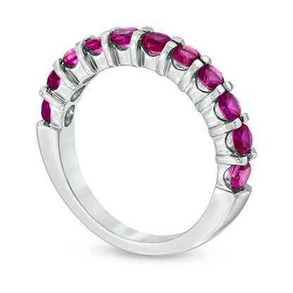 Lab-Created Pink Sapphire Anniversary Band in Sterling Silver