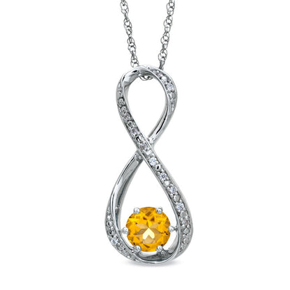5.5mm Citrine and Natural Diamond Accent Infinity Pendant in Sterling Silver