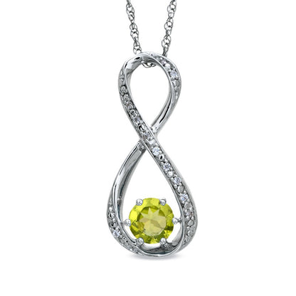 5.5mm Peridot and Natural Diamond Accent Infinity Pendant in Sterling Silver