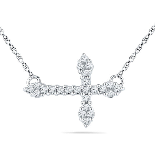 0.25 CT. T.W. Natural Diamond Sideways Cross Necklace in Sterling Silver