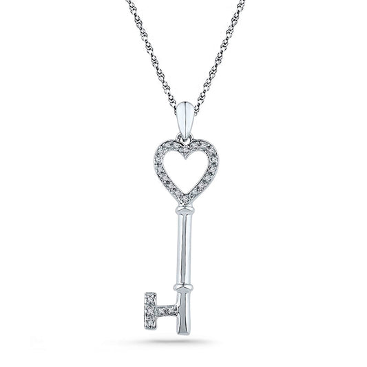 0.13 CT. T.W. Natural Diamond Heart Key Pendant in Sterling Silver