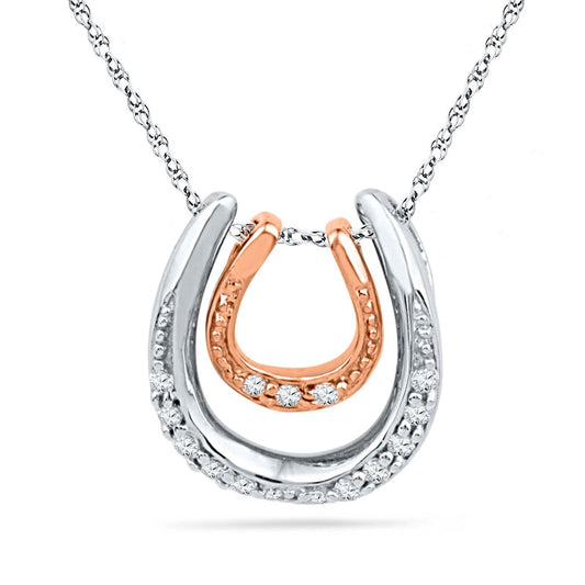 Natural Diamond Accent Double Horseshoe Pendant in Sterling Silver and 10K Rose Gold