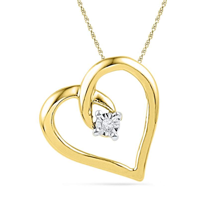Natural Diamond Accent Looping Heart Pendant in 10K Yellow Gold