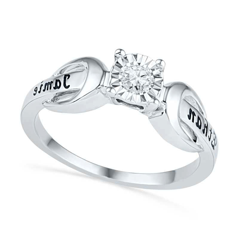 0.10 CT. Natural Diamond Solitaire Promise Ring in Sterling Silver (2 Names)
