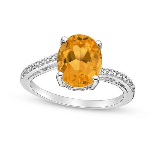 Oval Citrine and Natural Diamond Accent Ring in Sterling Silver