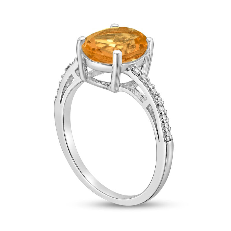 Oval Citrine and Natural Diamond Accent Ring in Sterling Silver