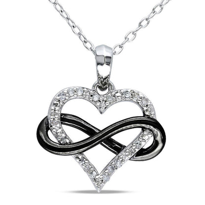 0.1 CT. T.W. Natural Diamond Sideways Infinity with Heart Pendant in Two-Tone Sterling Silver
