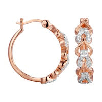 Diamond Accent Knot Braid Hoop Earrings in Sterling Silver and 18K Rose Gold Plate