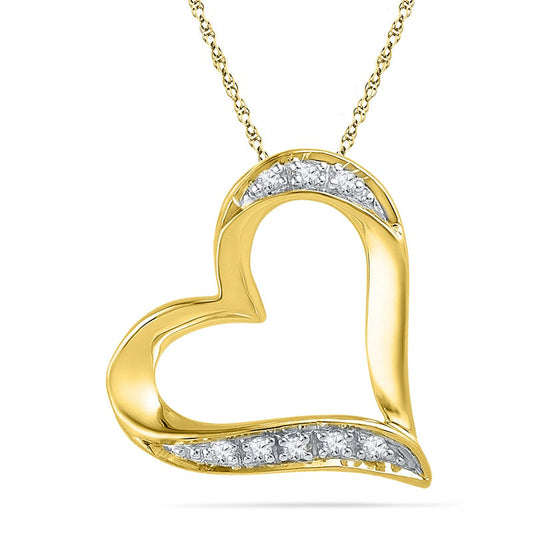 Natural Diamond Accent Tilted Heart Outline Pendant in 10K Yellow Gold