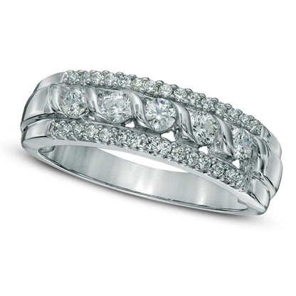 0.50 CT. T.W. Natural Diamond Five Stone Swirl Band in Solid 10K White Gold