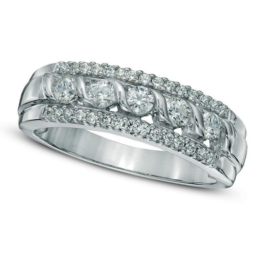 0.50 CT. T.W. Natural Diamond Five Stone Swirl Band in Solid 10K White Gold