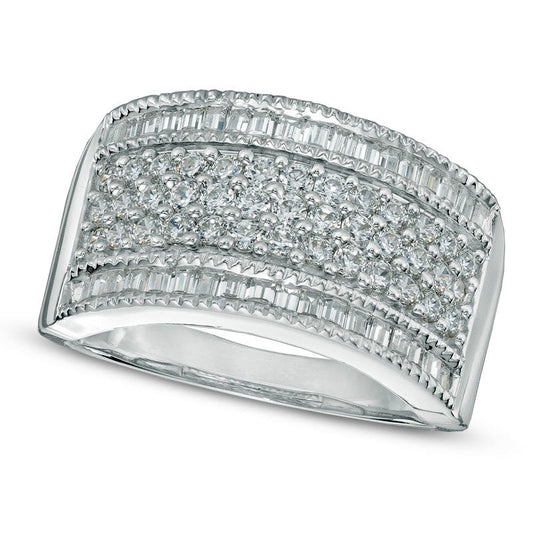 1.0 CT. T.W. Baguette and Round Natural Diamond Multi-Row Band in Solid 10K White Gold