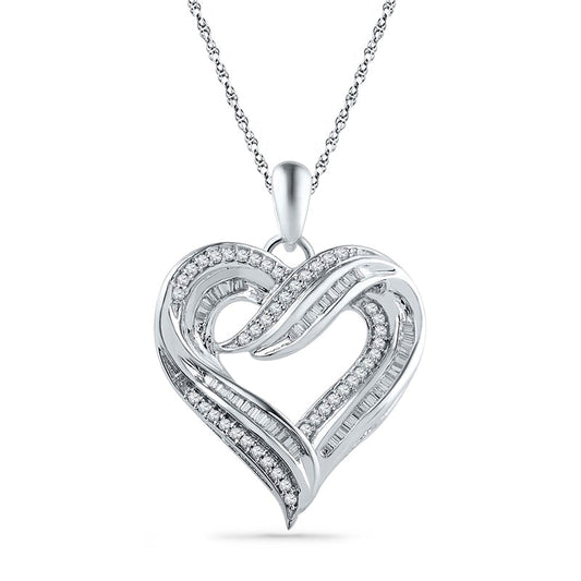 0.5 CT. T.W. Natural Diamond Layered Heart Pendant in Sterling Silver