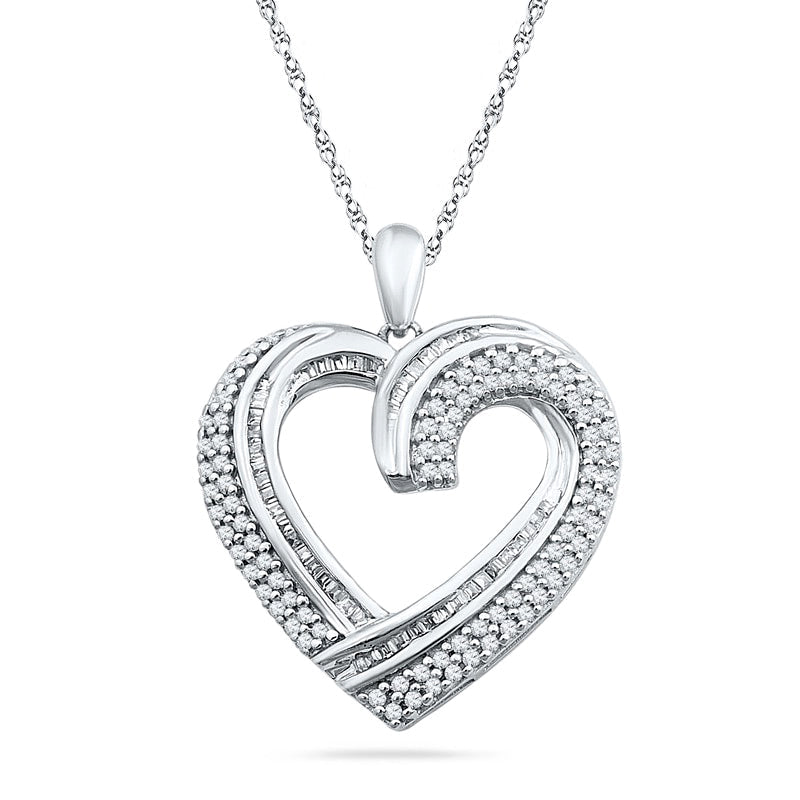 0.75 CT. T.W. Natural Diamond Double Row Heart Pendant in Sterling Silver