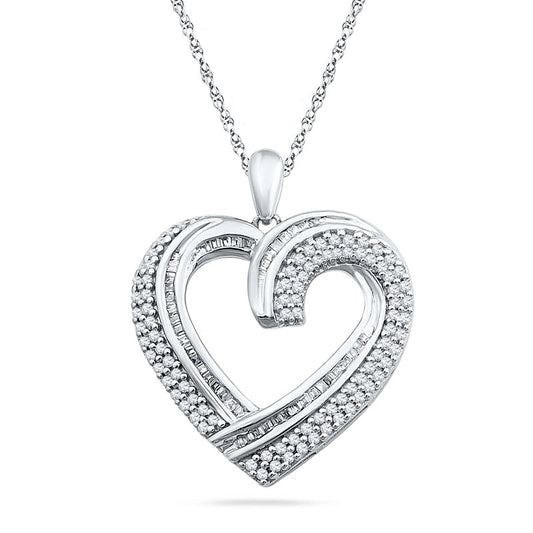 0.75 CT. T.W. Natural Diamond Double Row Heart Pendant in Sterling Silver