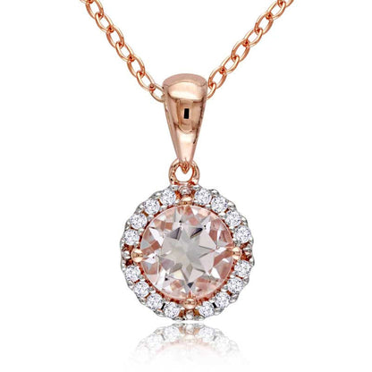 6.0mm Morganite and Natural Diamond Accent Frame Pendant in Rose Rhodium Sterling Silver