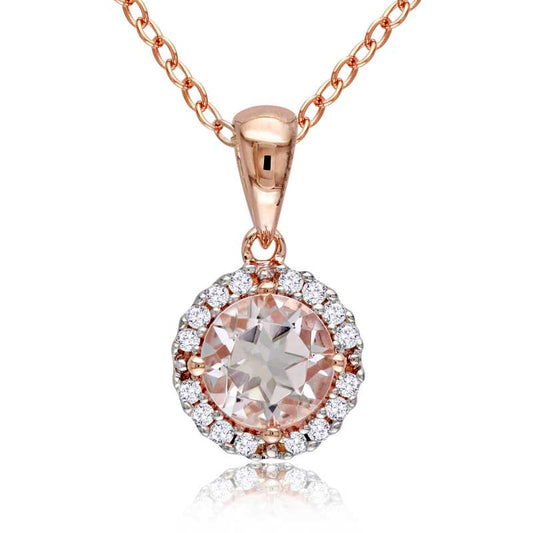 6.0mm Morganite and Natural Diamond Accent Frame Pendant in Rose Rhodium Sterling Silver