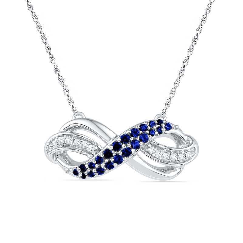 Lab-Created Blue Sapphire and Diamond Accent Infinity Loop Necklace in Sterling Silver