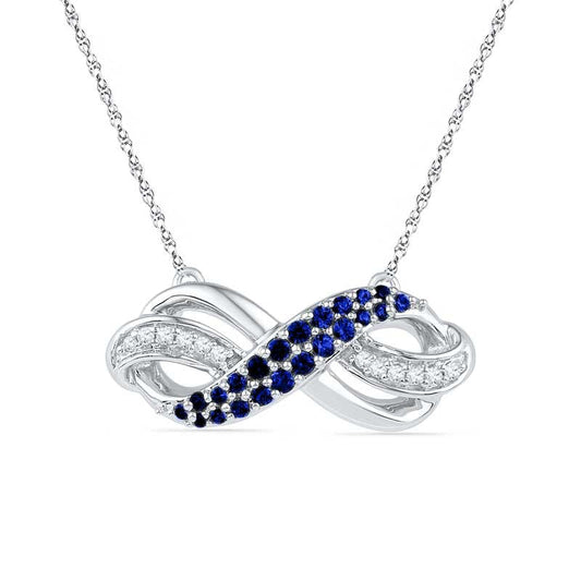 Lab-Created Blue Sapphire and Diamond Accent Infinity Loop Necklace in Sterling Silver