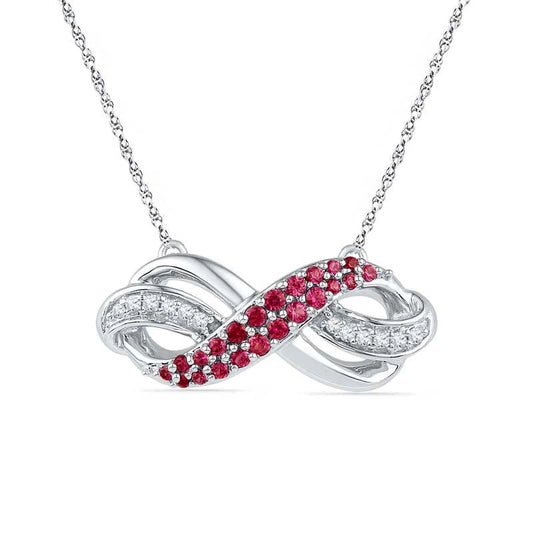 Lab-Created Ruby and 0.05 CT. T.W. Diamond Infinity Loop Necklace in Sterling Silver