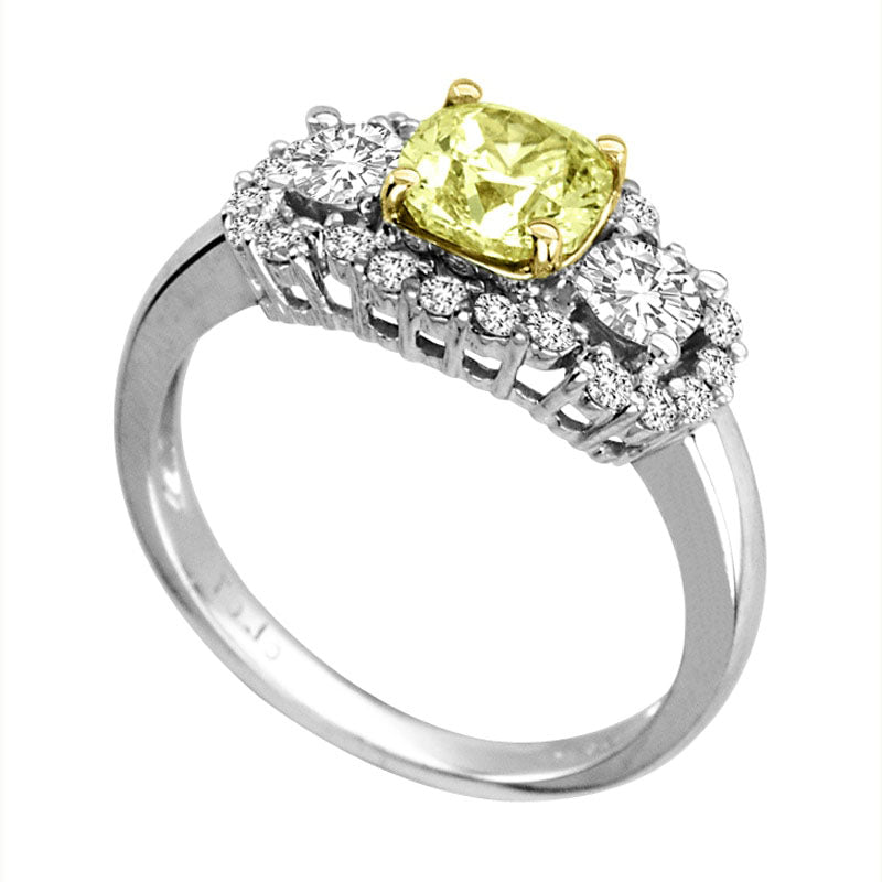 1.25 CT. T.W. Fancy Yellow Radiant-Cut and White Natural Diamond Frame Ring in Solid 18K White Gold (SI1)
