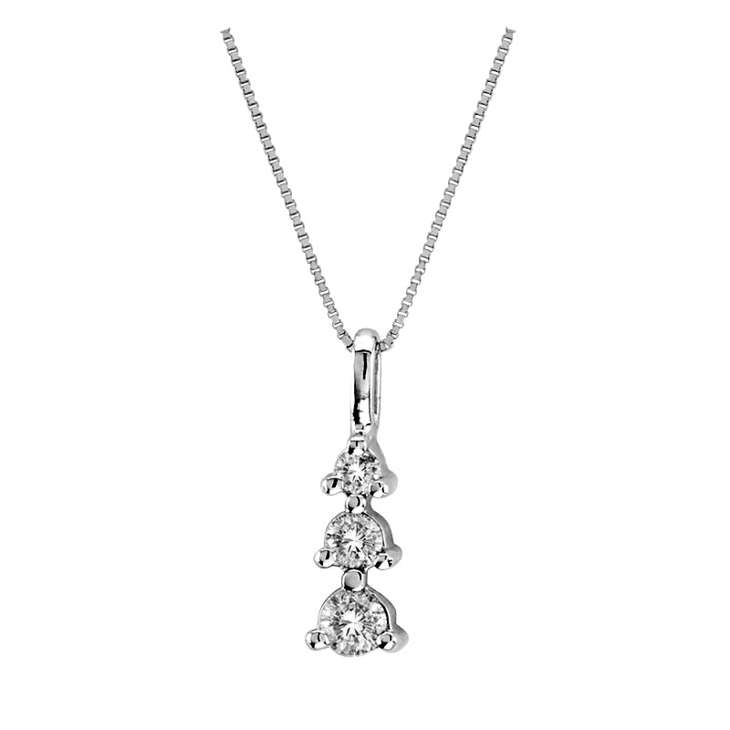 0.25 CT. T.W. Natural Diamond Linear Three Stone Drop Pendant in 14K White Gold