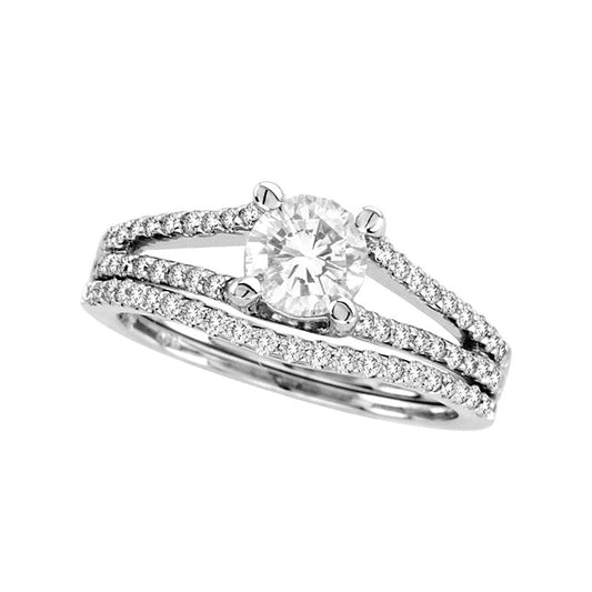 1.0 CT. T.W. Natural Diamond Split Shank Bridal Engagement Ring Set in Solid 14K White Gold